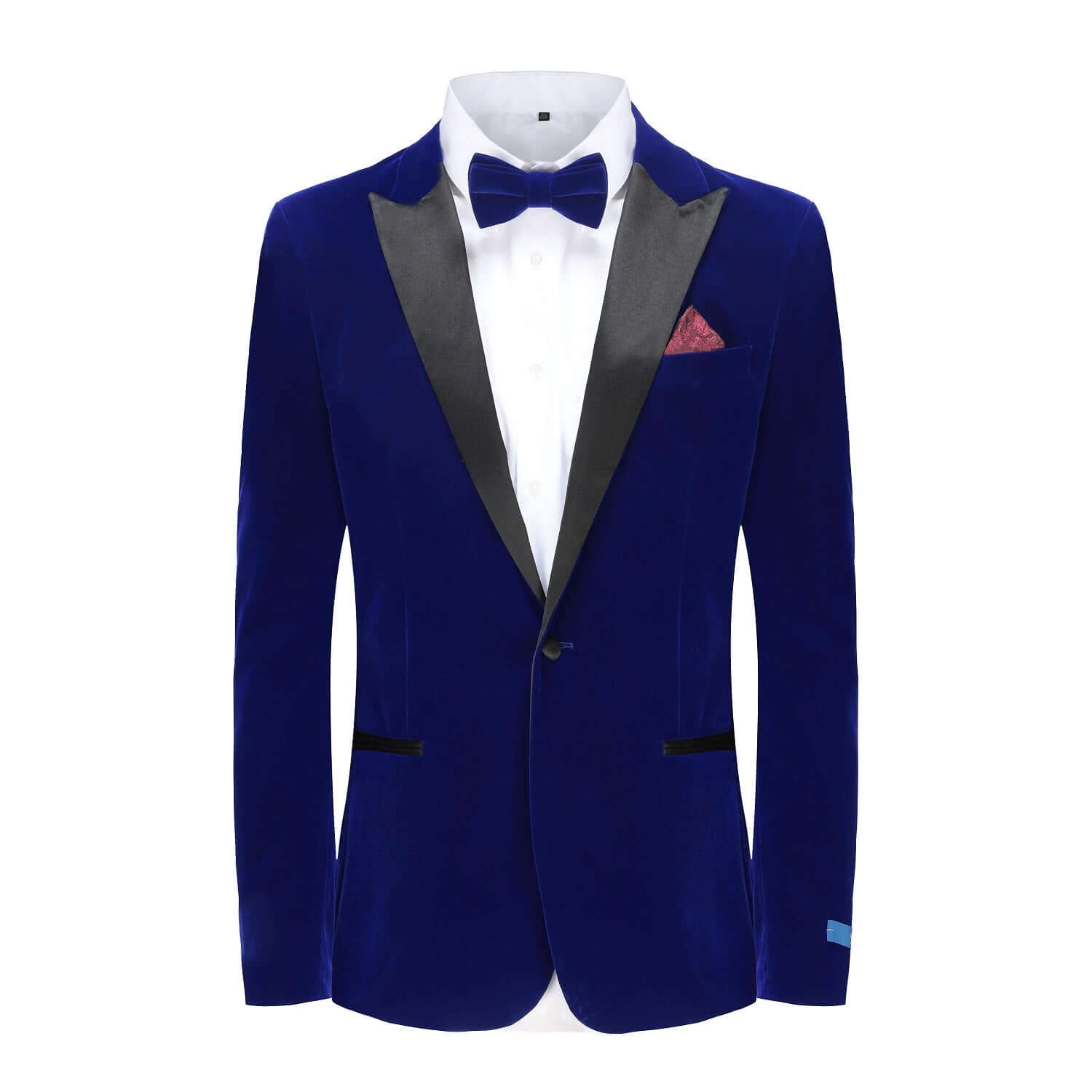 #blue Men's 2-Piece Velvet Birdseye Lapel Slim-Fit Tuxedo With Performance Stretch Pants & Bow Tie Daily Haute