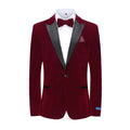 #burgundy Men's 2-Piece Velvet Birdseye Lapel Slim-Fit Tuxedo With Performance Stretch Pants & Bow Tie Daily Haute