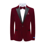 #burgundy Men's 2-Piece Velvet Birdseye Lapel Slim-Fit Tuxedo With Performance Stretch Pants & Bow Tie Daily Haute