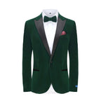#hunter-green Men's 2-Piece Velvet Birdseye Lapel Slim-Fit Tuxedo With Performance Stretch Pants & Bow Tie Daily Haute