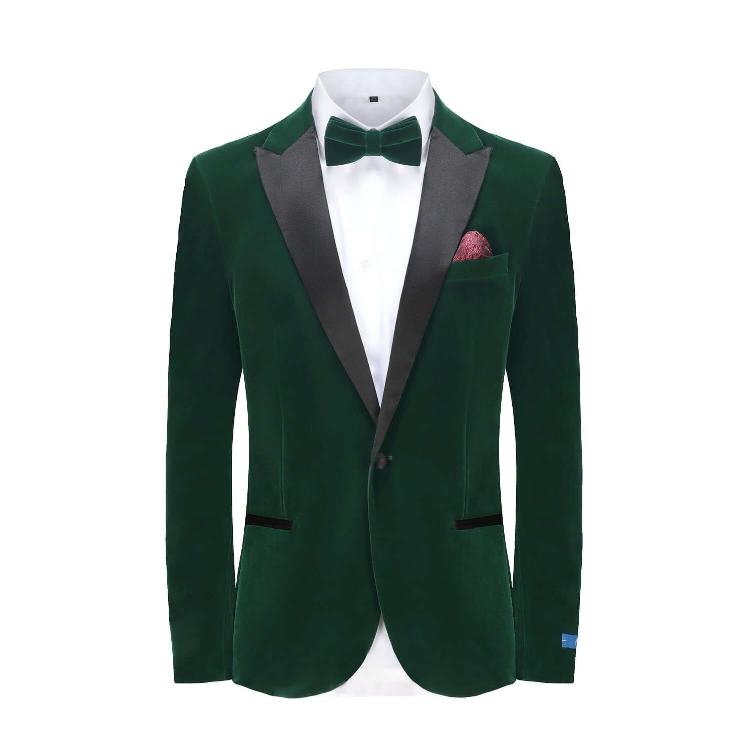 #hunter-green Men's 2-Piece Velvet Birdseye Lapel Slim-Fit Tuxedo With Performance Stretch Pants & Bow Tie Daily Haute