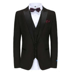 #black Men's Slim-Fit 3PC Satin Peak Lapel Tuxedo Daily Haute