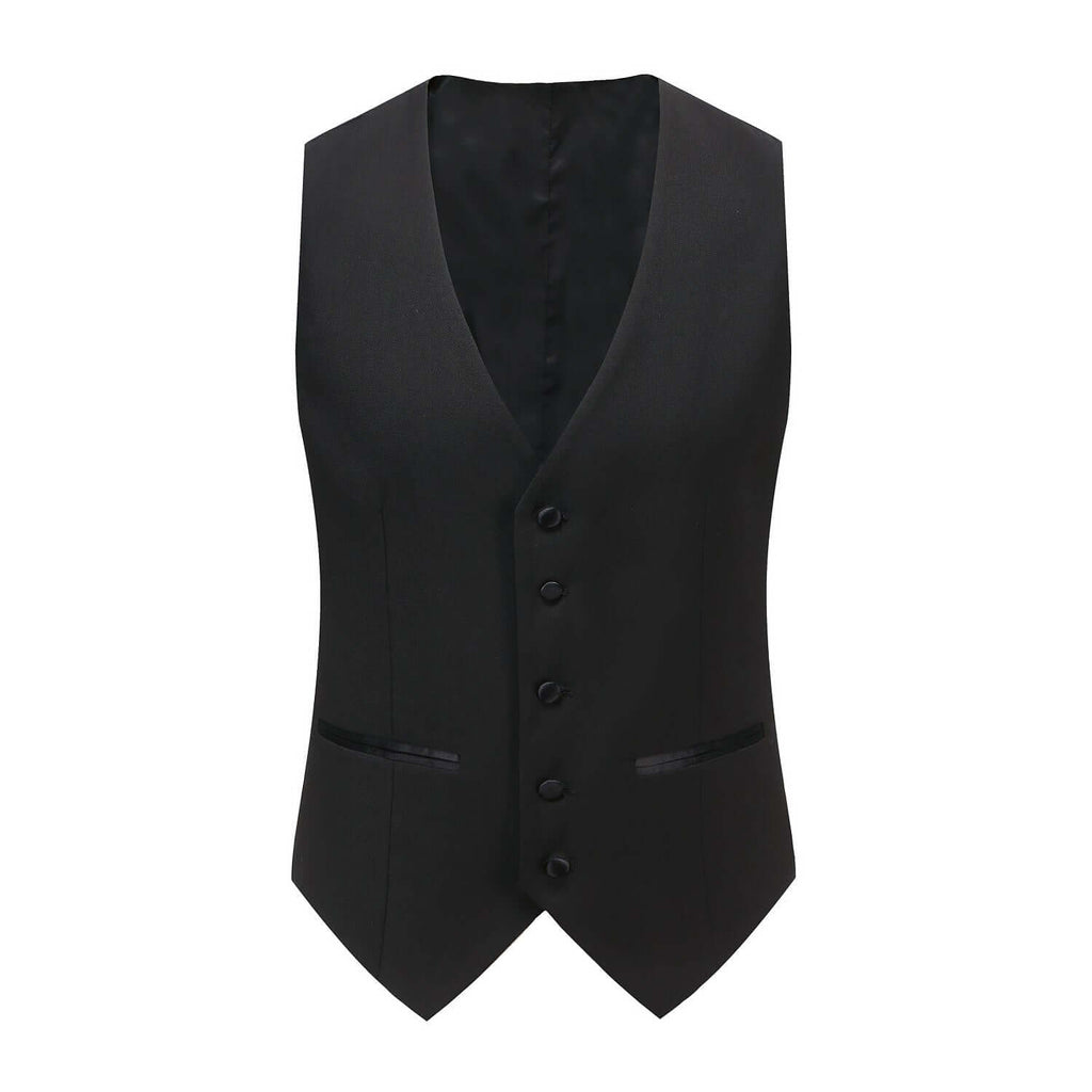 #black Men's Slim-Fit 3PC Satin Peak Lapel Tuxedo Daily Haute