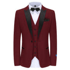 #burgundy Men's Slim-Fit 3PC Satin Peak Lapel Tuxedo Daily Haute