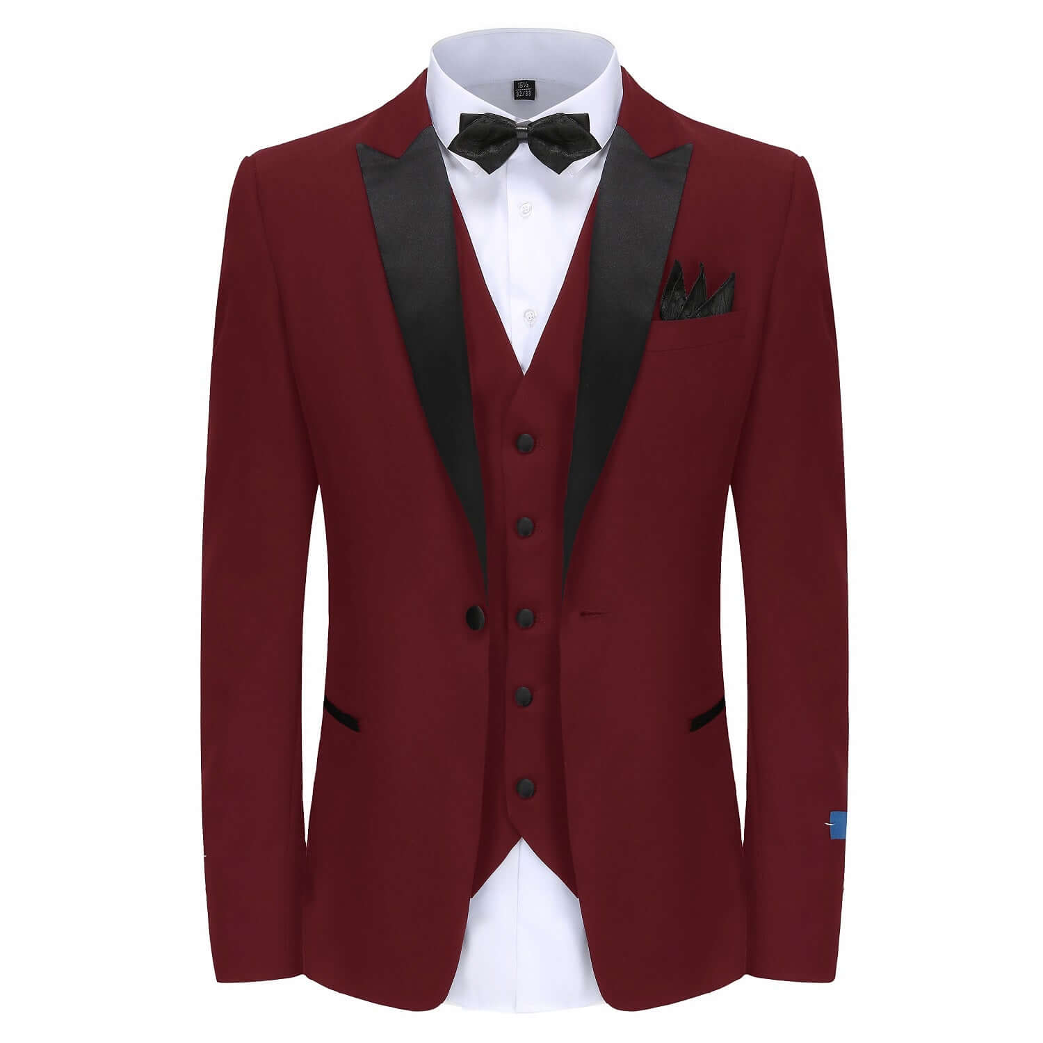 #burgundy Men's Slim-Fit 3PC Satin Peak Lapel Tuxedo Daily Haute