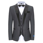#charcoal Men's Slim-Fit 3PC Satin Peak Lapel Tuxedo Daily Haute
