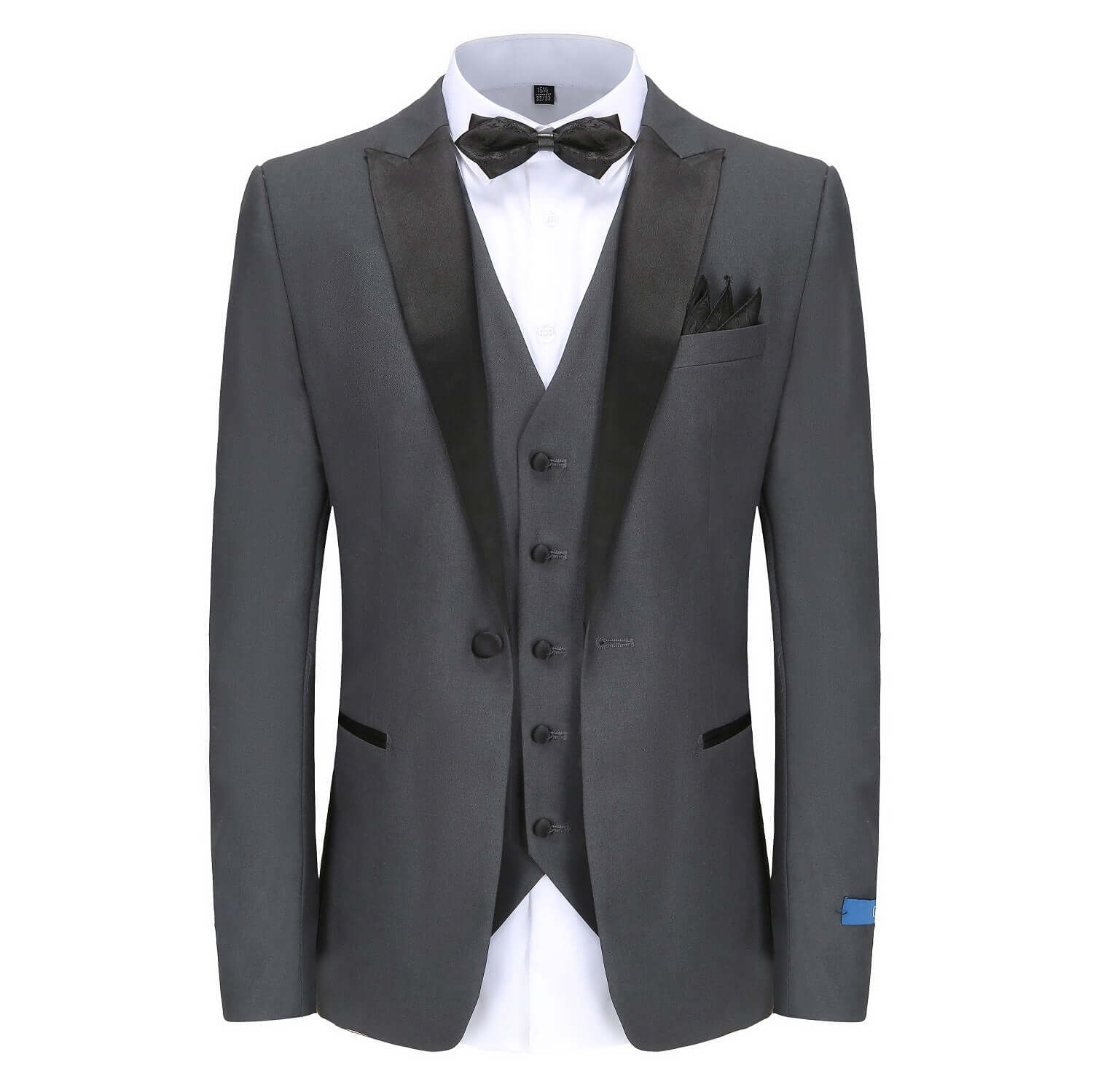 #charcoal Men's Slim-Fit 3PC Satin Peak Lapel Tuxedo Daily Haute
