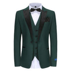 #hunter-green Men's Slim-Fit 3PC Satin Peak Lapel Tuxedo Daily Haute