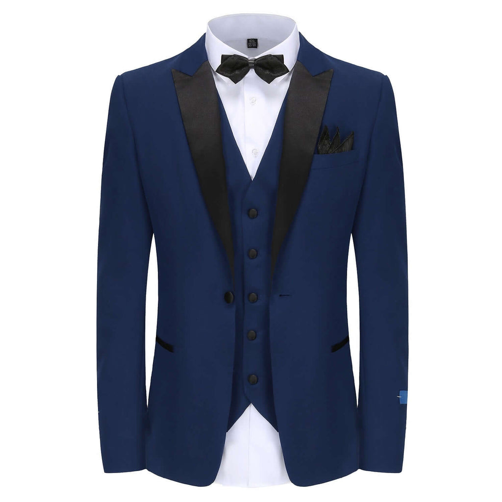 #indigo Men's Slim-Fit 3PC Satin Peak Lapel Tuxedo Daily Haute