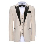 #light-beige Men's Slim-Fit 3PC Satin Peak Lapel Tuxedo Daily Haute