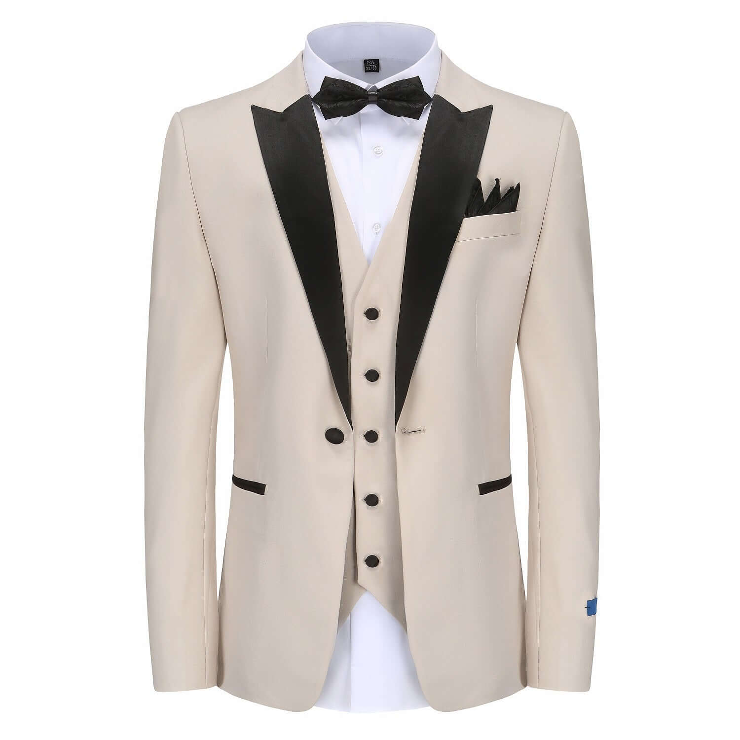 #light-beige Men's Slim-Fit 3PC Satin Peak Lapel Tuxedo Daily Haute