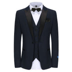 #navy Men's Slim-Fit 3PC Satin Peak Lapel Tuxedo Daily Haute