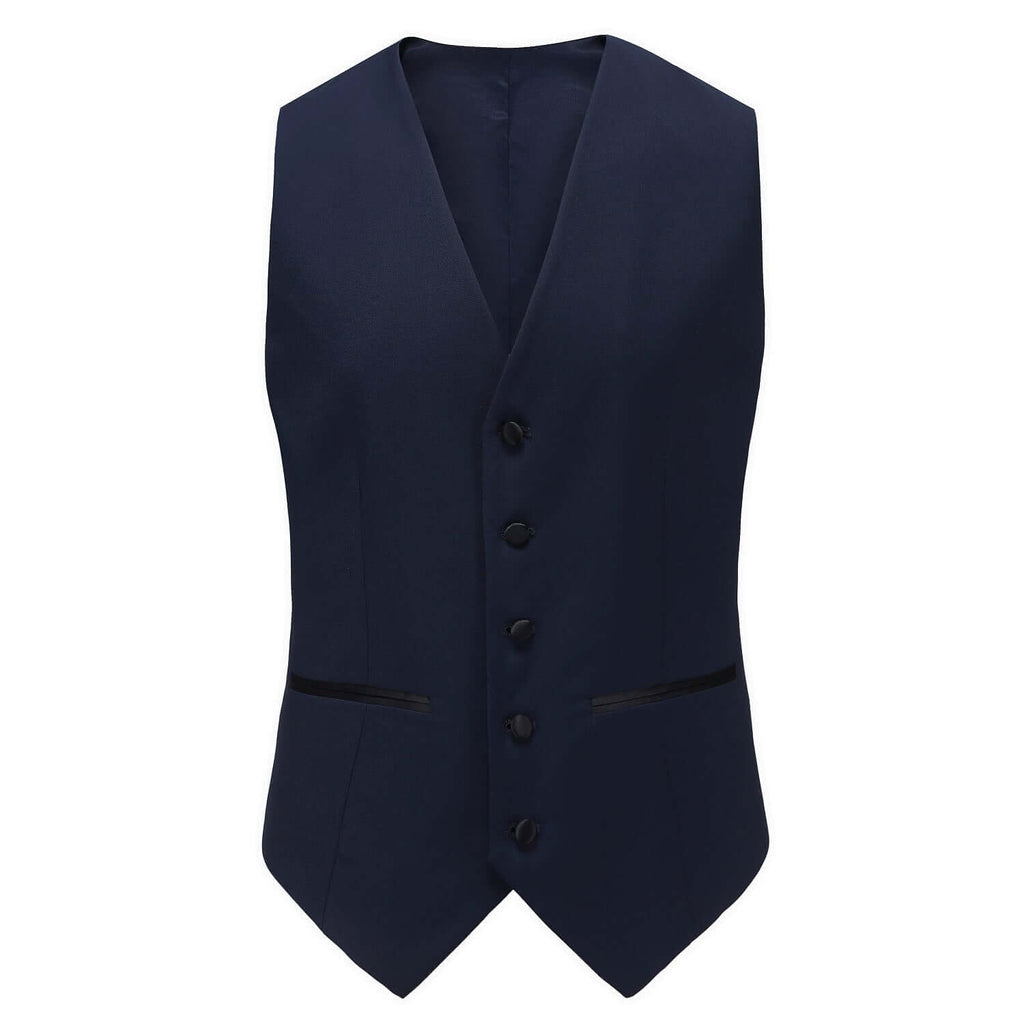 #navy Men's Slim-Fit 3PC Satin Peak Lapel Tuxedo Daily Haute