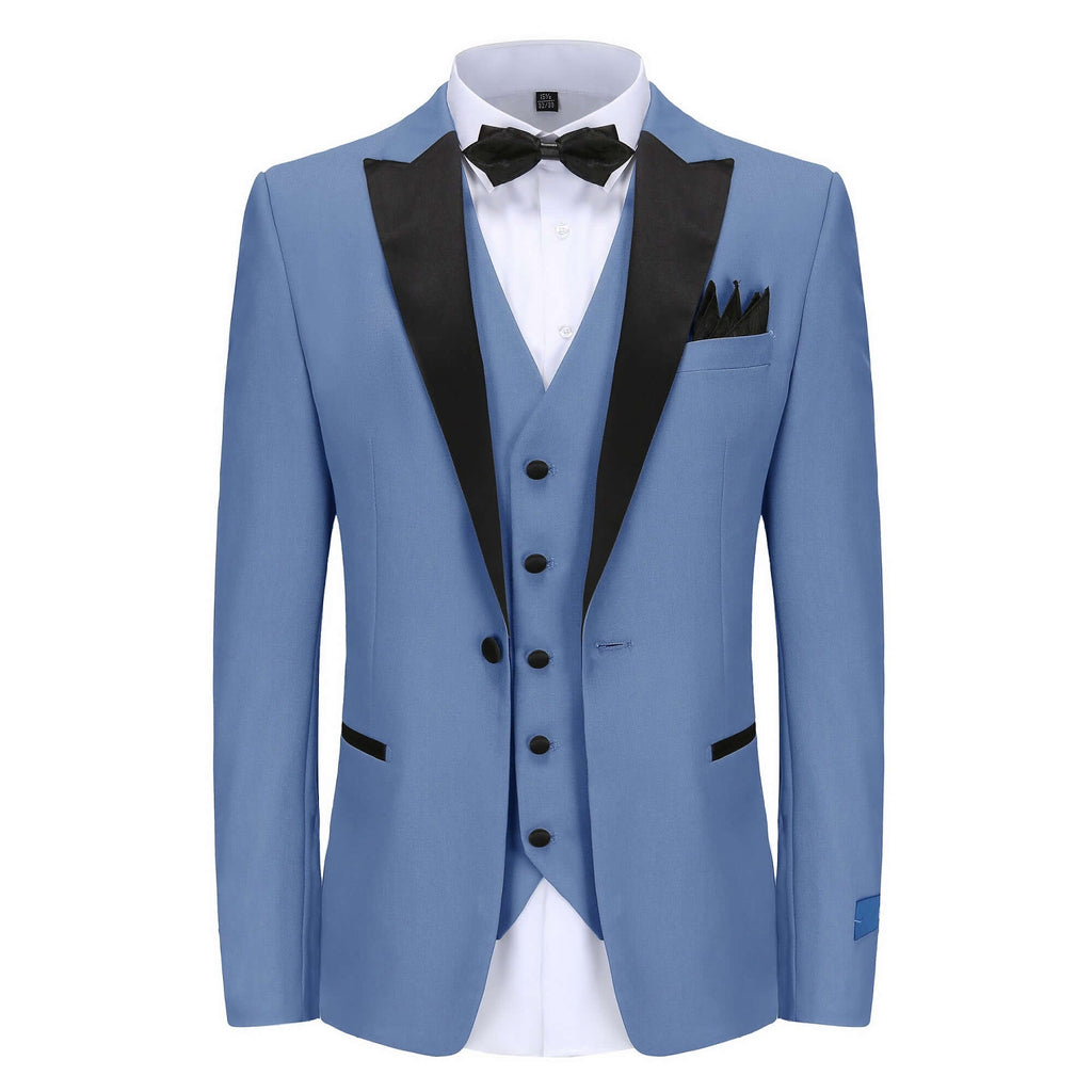 #slate-blue Men's Slim-Fit 3PC Satin Peak Lapel Tuxedo Daily Haute