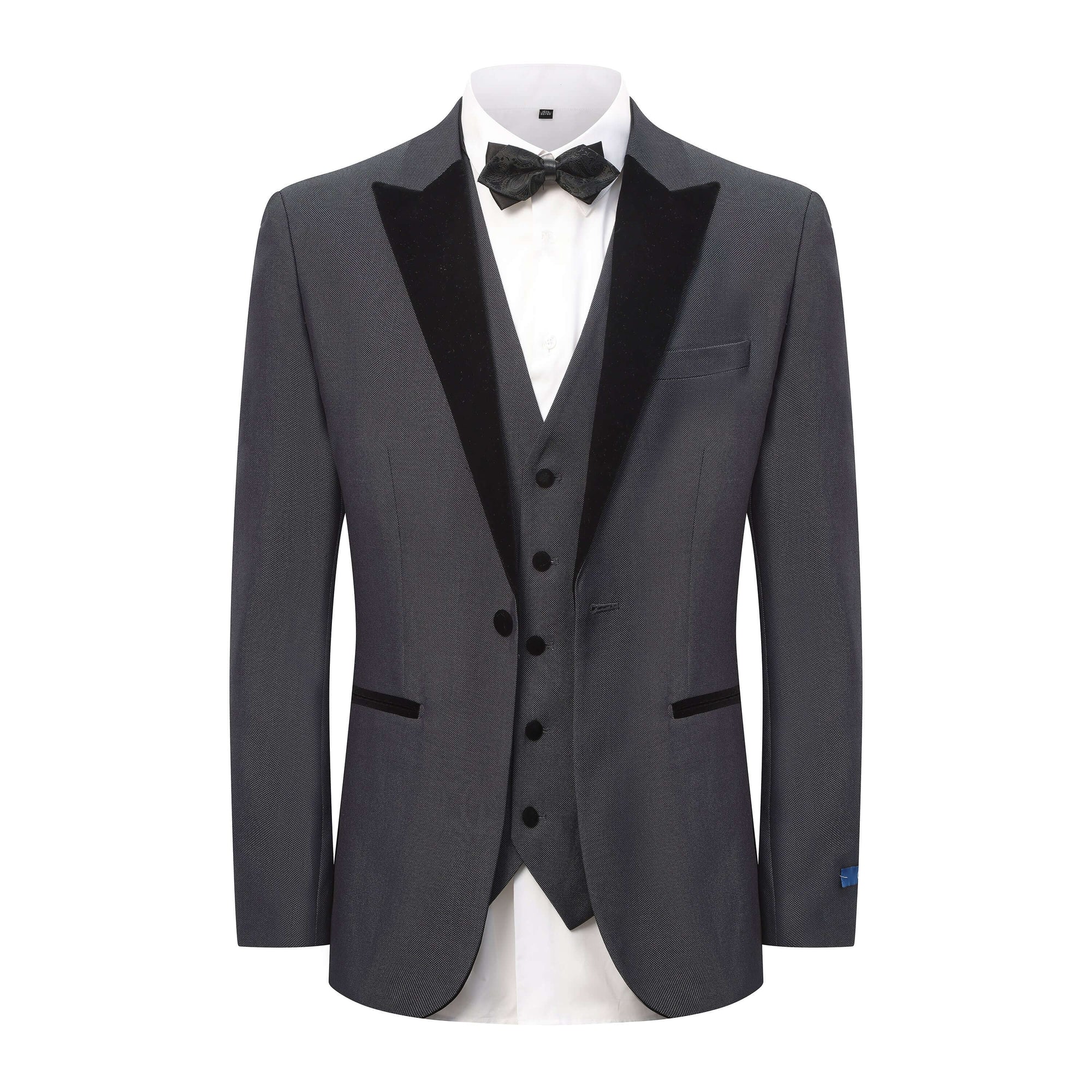Men's 3-Piece Peak Lapel Satin Trim Tuxedo with Subtle Sheen