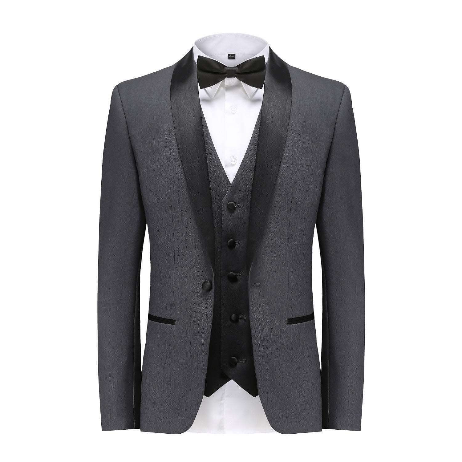 #charcoal Braveman Men's Premium 3 Pc Shawl Lapel Slim Fit Tuxedo Set DAILYHAUTE