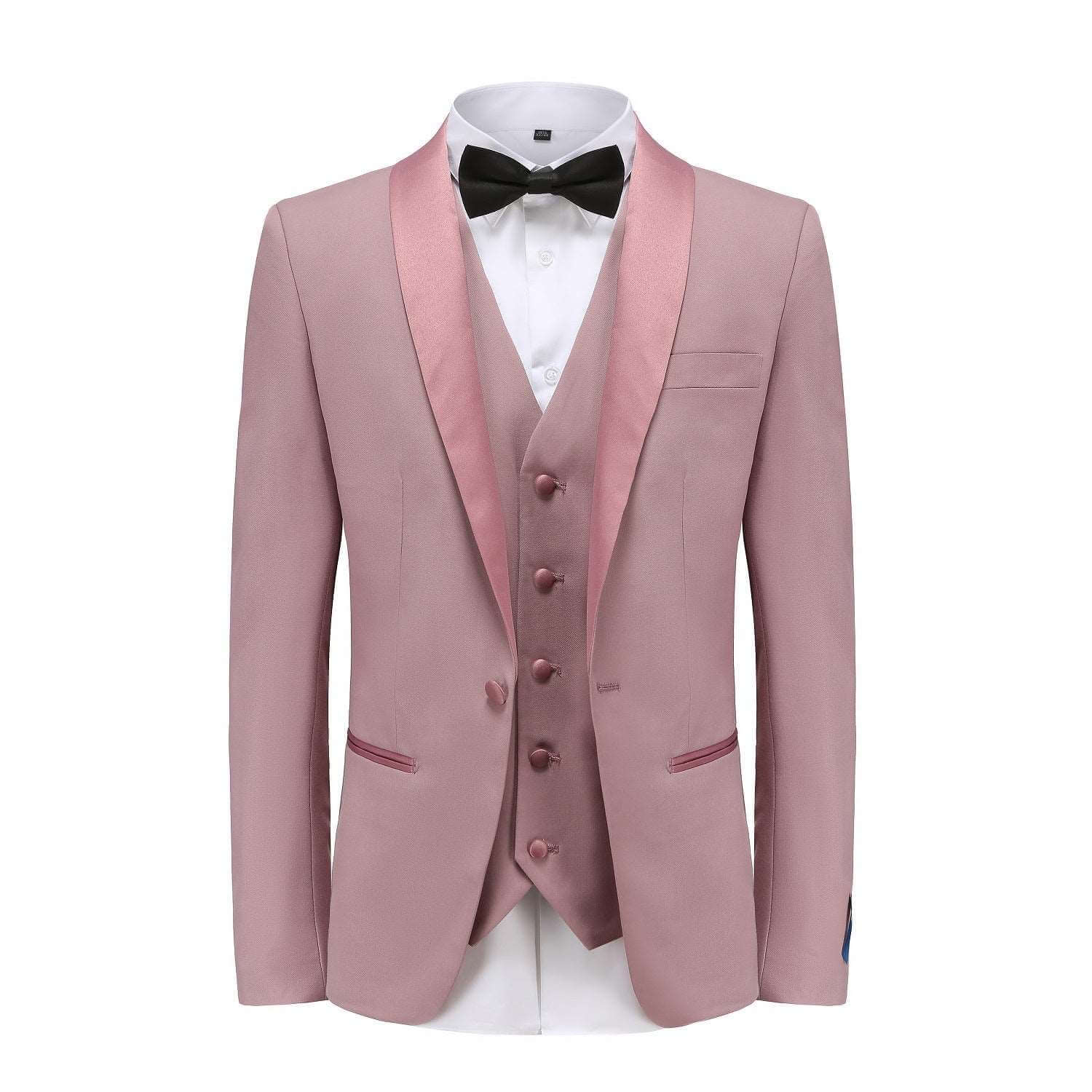 #dusty-rose Braveman Men's Premium 3 Pc Shawl Lapel Slim Fit Tuxedo Set DAILYHAUTE