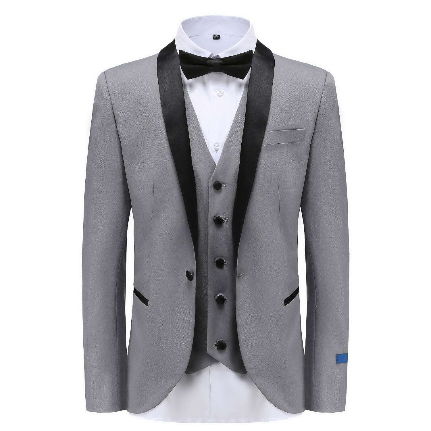 #grey Braveman Men's Premium 3 Pc Shawl Lapel Slim Fit Tuxedo Set DAILYHAUTE
