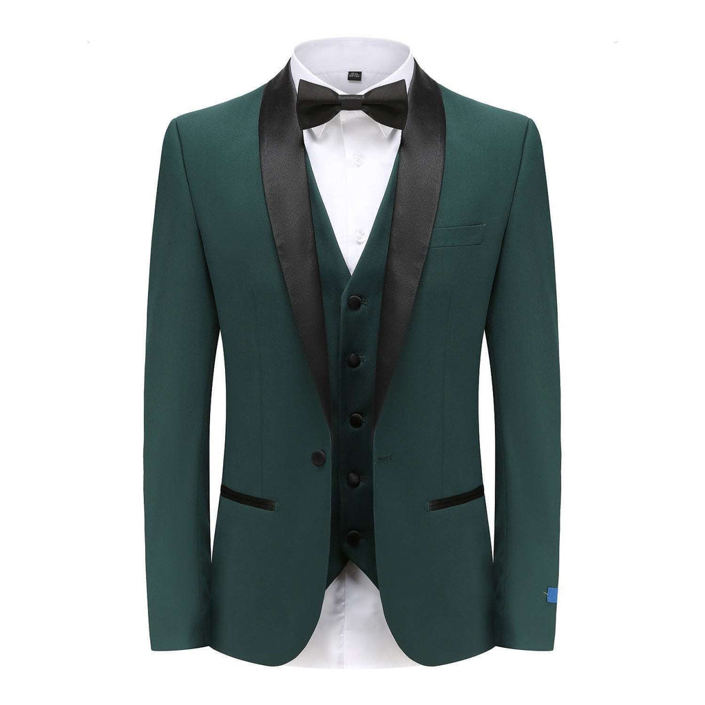 #hunter-green Braveman Men's Premium 3 Pc Shawl Lapel Slim Fit Tuxedo Set DAILYHAUTE