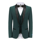#hunter-green Braveman Men's Premium 3 Pc Shawl Lapel Slim Fit Tuxedo Set DAILYHAUTE