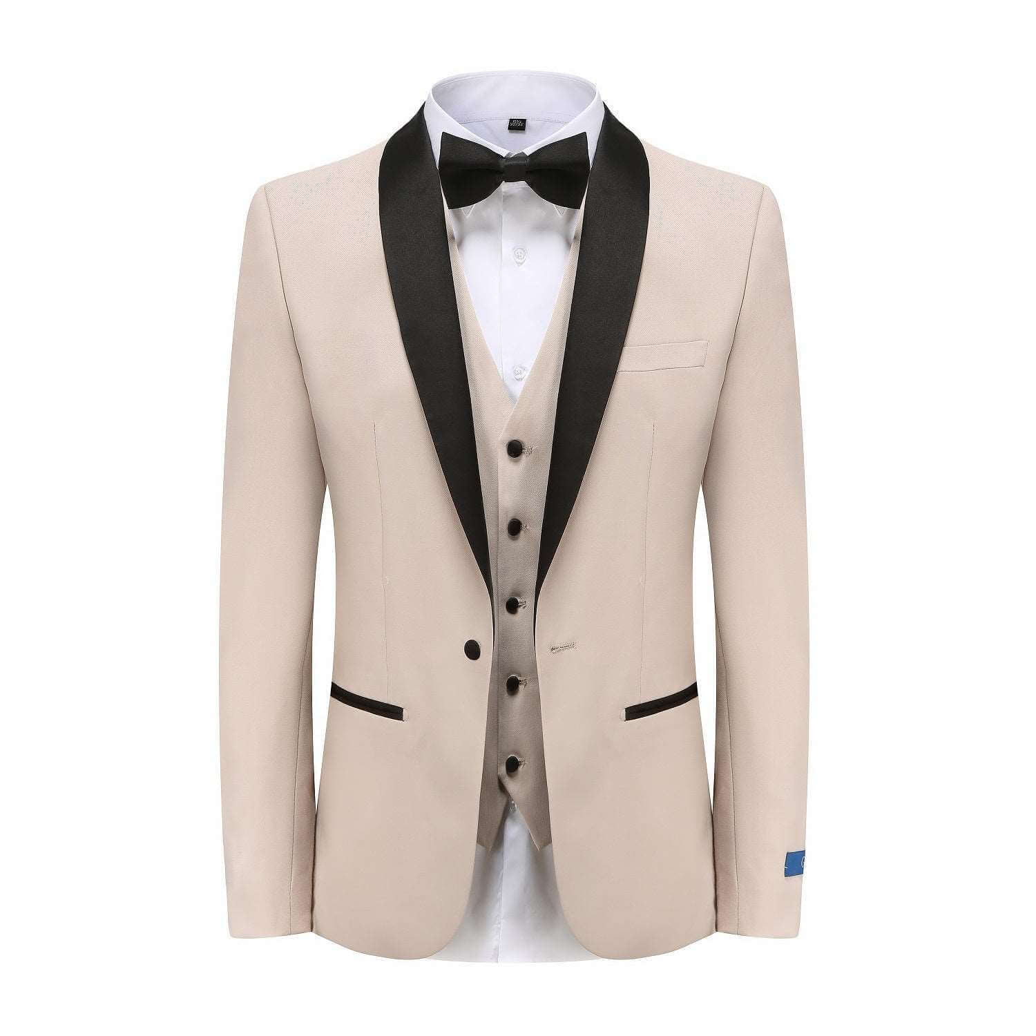 #light-beige Braveman Men's Premium 3 Pc Shawl Lapel Slim Fit Tuxedo Set DAILYHAUTE
