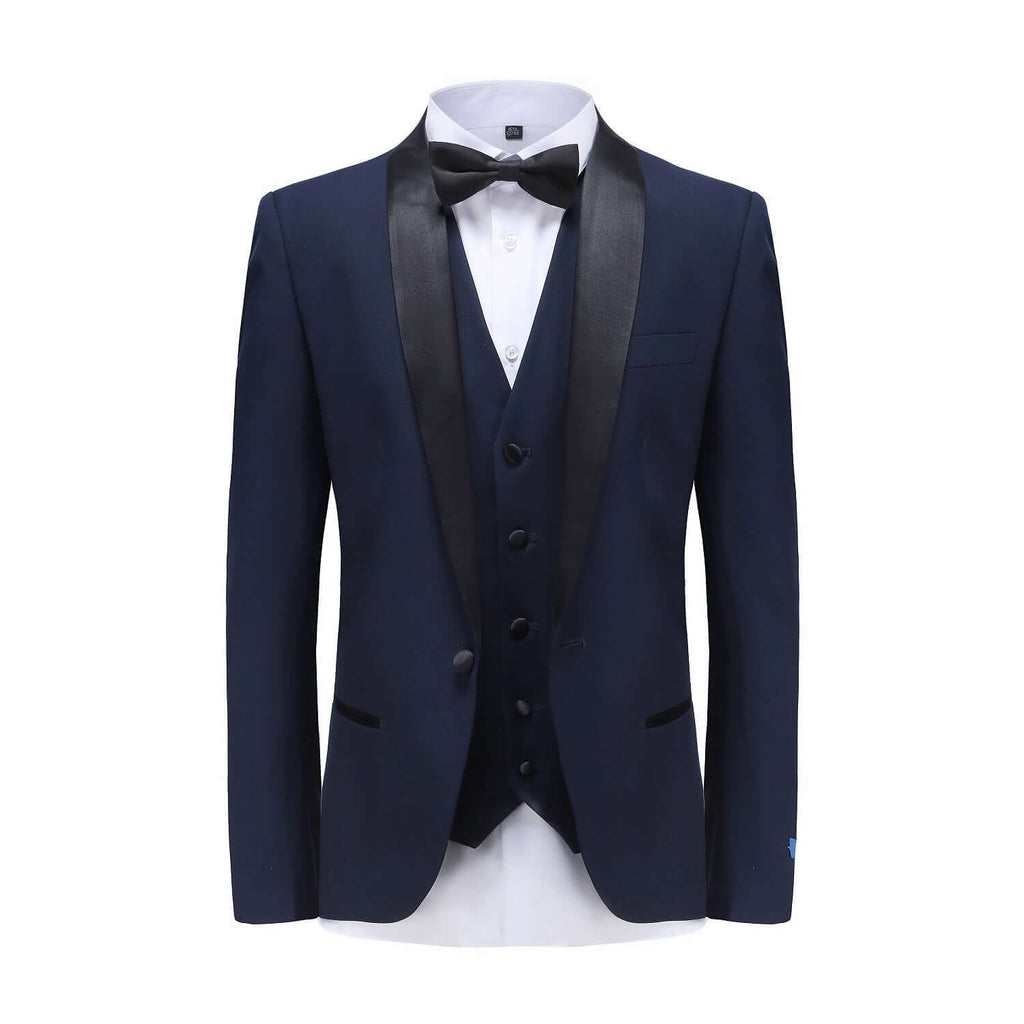 #navy Braveman Men's Premium 3 Pc Shawl Lapel Slim Fit Tuxedo Set DAILYHAUTE