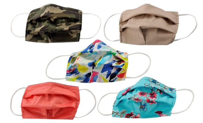 5-Pack Pleated Reusable Cotton Non-Medical Masks with Adjustable Nose Bridge DAILYHAUTE