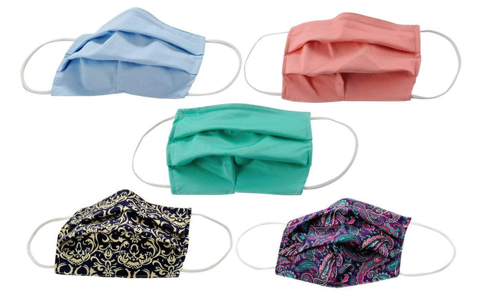 5-Pack Pleated Reusable Cotton Non-Medical Masks with Adjustable Nose Bridge DAILYHAUTE
