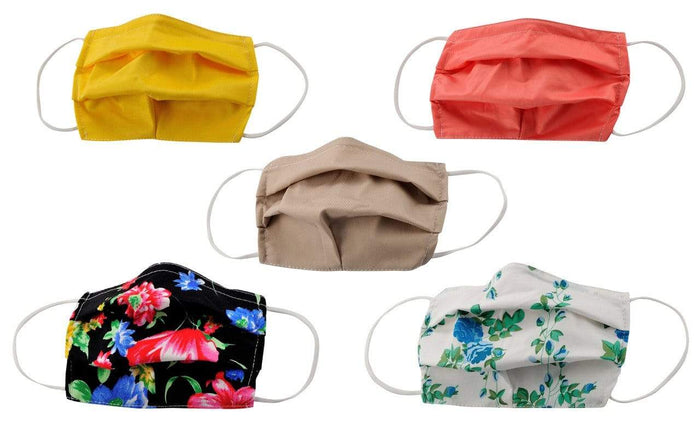 5-Pack Pleated Reusable Cotton Non-Medical Masks with Adjustable Nose Bridge DAILYHAUTE