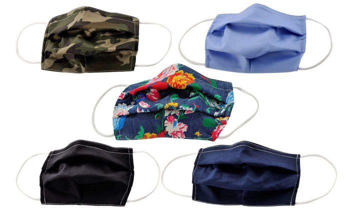 5-Pack Pleated Reusable Cotton Non-Medical Masks with Adjustable Nose Bridge DAILYHAUTE