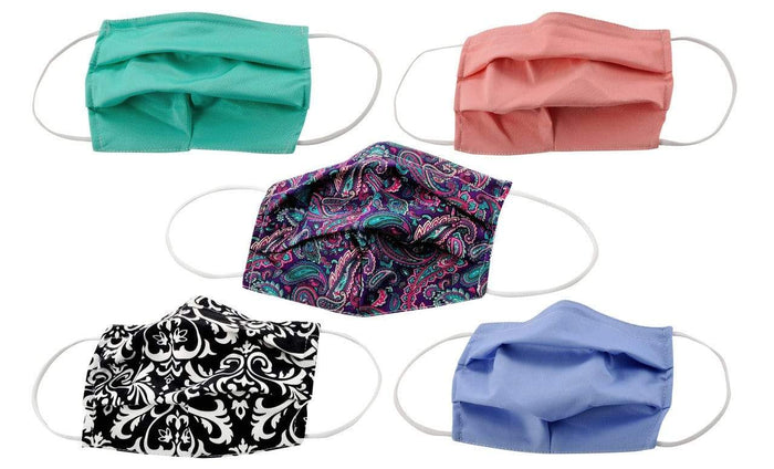5-Pack Pleated Reusable Cotton Non-Medical Masks with Adjustable Nose Bridge DAILYHAUTE