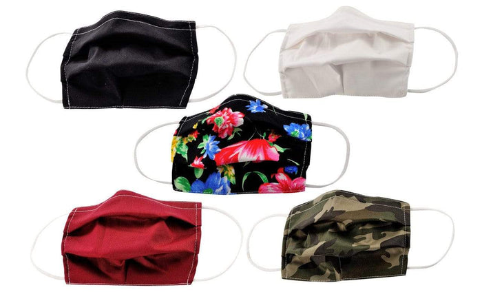 5-Pack Pleated Reusable Cotton Non-Medical Masks with Adjustable Nose Bridge DAILYHAUTE