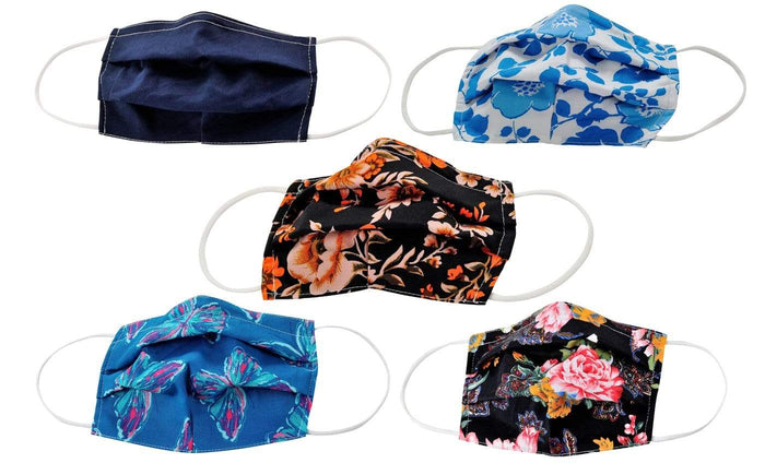 5-Pack Pleated Reusable Cotton Non-Medical Masks with Adjustable Nose Bridge DAILYHAUTE