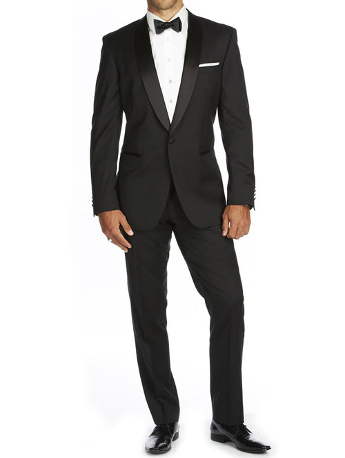 Braveman Men's Shawl Lapel Runway Tuxedo (Black, White, Burgundy) DAILYHAUTE