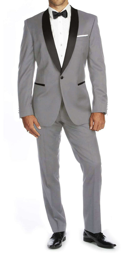 Braveman Men's Shawl Lapel Runway Tuxedo (Light Grey) DAILYHAUTE