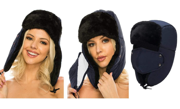 BravemanÂ Unisex Trapper Eskimo Fur-Lined Winter Hunting Hat with Ear Flaps and Removable Mask DAILYHAUTE