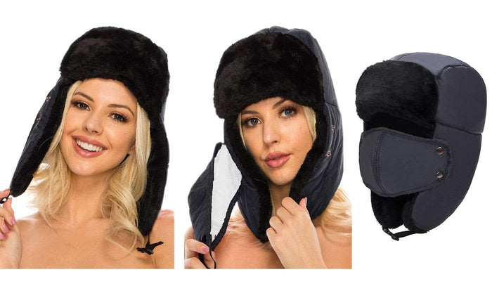 BravemanÂ Unisex Trapper Eskimo Fur-Lined Winter Hunting Hat with Ear Flaps and Removable Mask DAILYHAUTE
