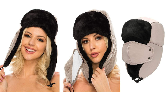 BravemanÂ Unisex Trapper Eskimo Fur-Lined Winter Hunting Hat with Ear Flaps and Removable Mask DAILYHAUTE