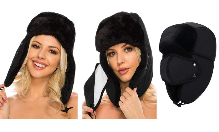 BravemanÂ Unisex Trapper Eskimo Fur-Lined Winter Hunting Hat with Ear Flaps and Removable Mask DAILYHAUTE