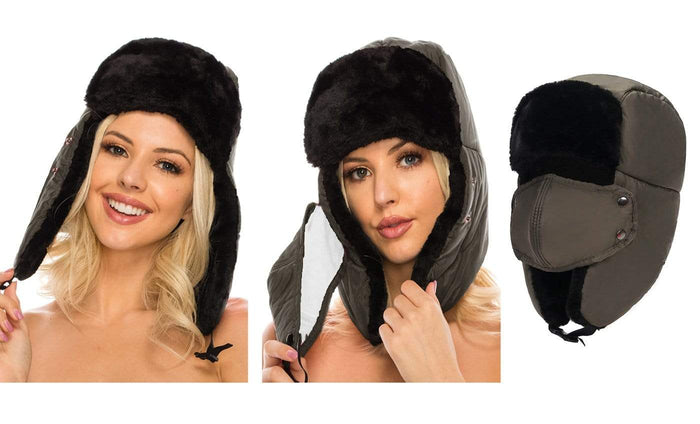 BravemanÂ Unisex Trapper Eskimo Fur-Lined Winter Hunting Hat with Ear Flaps and Removable Mask DAILYHAUTE