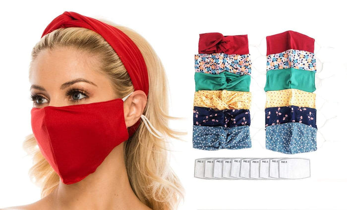 Fashion Fabric Reusable Mask with Adjustable Earloops with Matching Headband and 10 Free Filters DAILYHAUTE