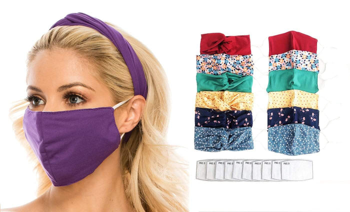 Fashion Fabric Reusable Mask with Adjustable Earloops with Matching Headband and 10 Free Filters DAILYHAUTE