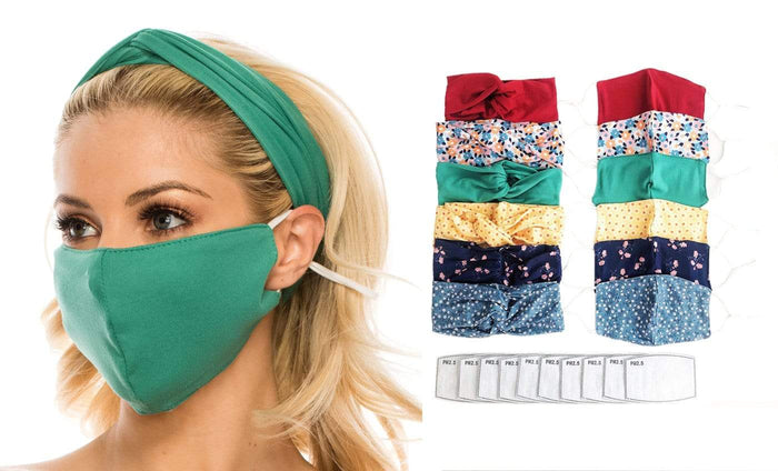 Fashion Fabric Reusable Mask with Adjustable Earloops with Matching Headband and 10 Free Filters DAILYHAUTE
