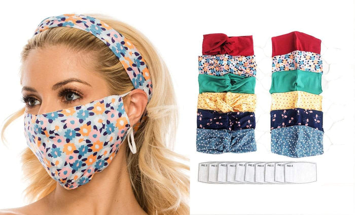 Fashion Fabric Reusable Mask with Adjustable Earloops with Matching Headband and 10 Free Filters DAILYHAUTE