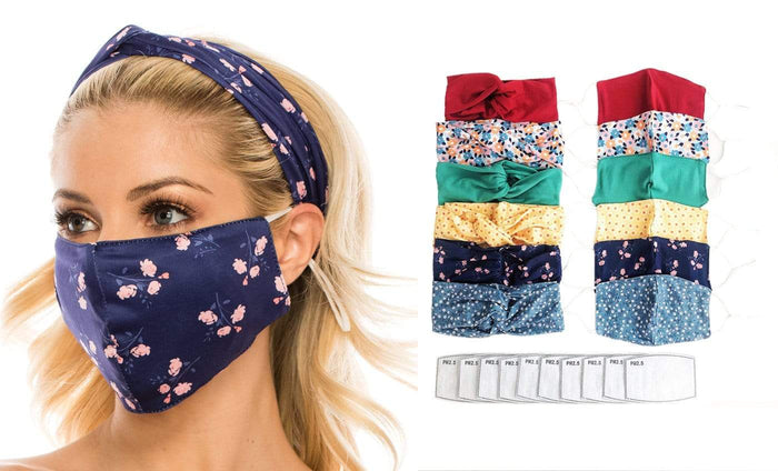 Fashion Fabric Reusable Mask with Adjustable Earloops with Matching Headband and 10 Free Filters DAILYHAUTE