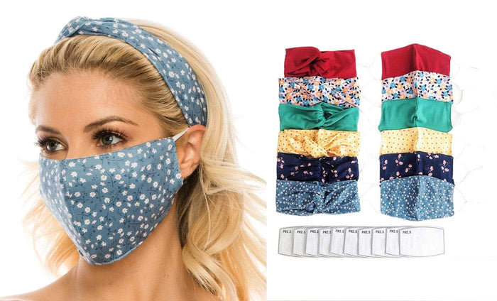 Fashion Fabric Reusable Mask with Adjustable Earloops with Matching Headband and 10 Free Filters DAILYHAUTE