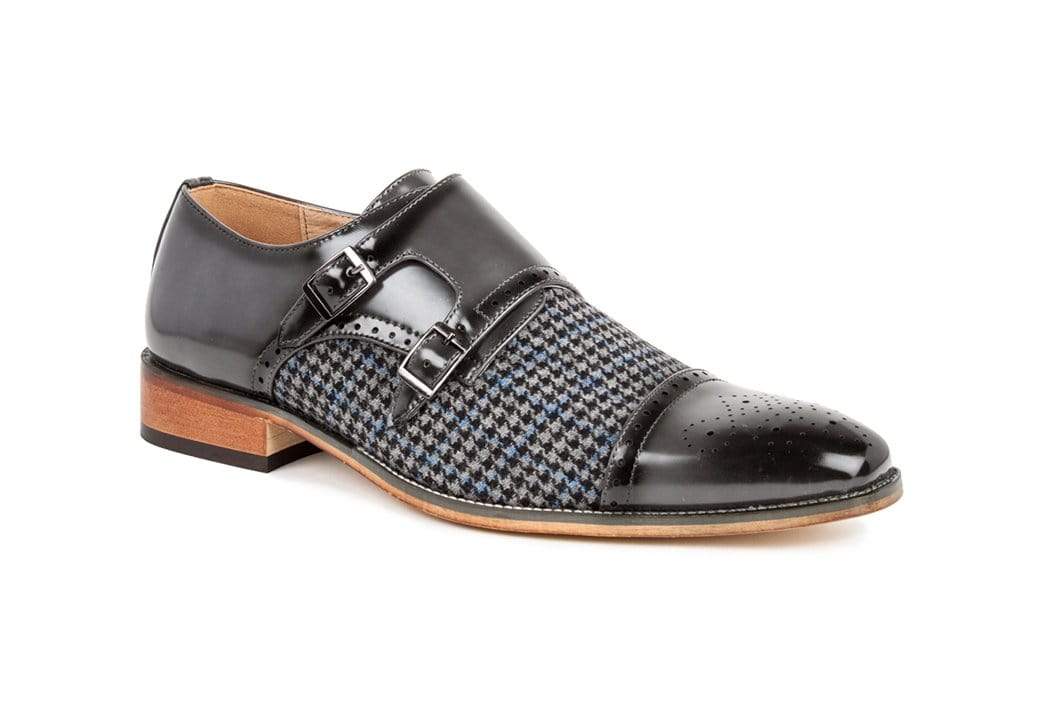 Gino Vitale Double Monk Strap Houndstooth Medallion Cap Toe Dress Shoes DAILYHAUTE