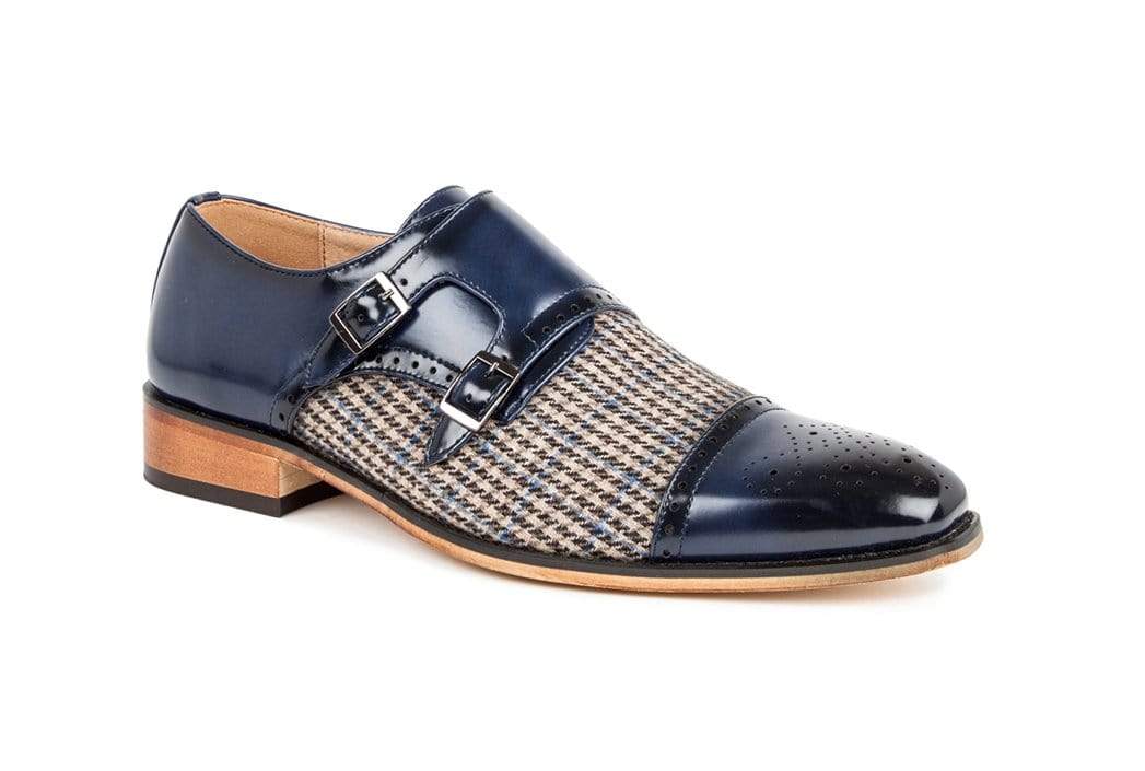 Gino Vitale Double Monk Strap Houndstooth Medallion Cap Toe Dress Shoes DAILYHAUTE