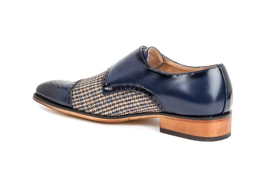 Gino Vitale Double Monk Strap Houndstooth Medallion Cap Toe Dress Shoes DAILYHAUTE