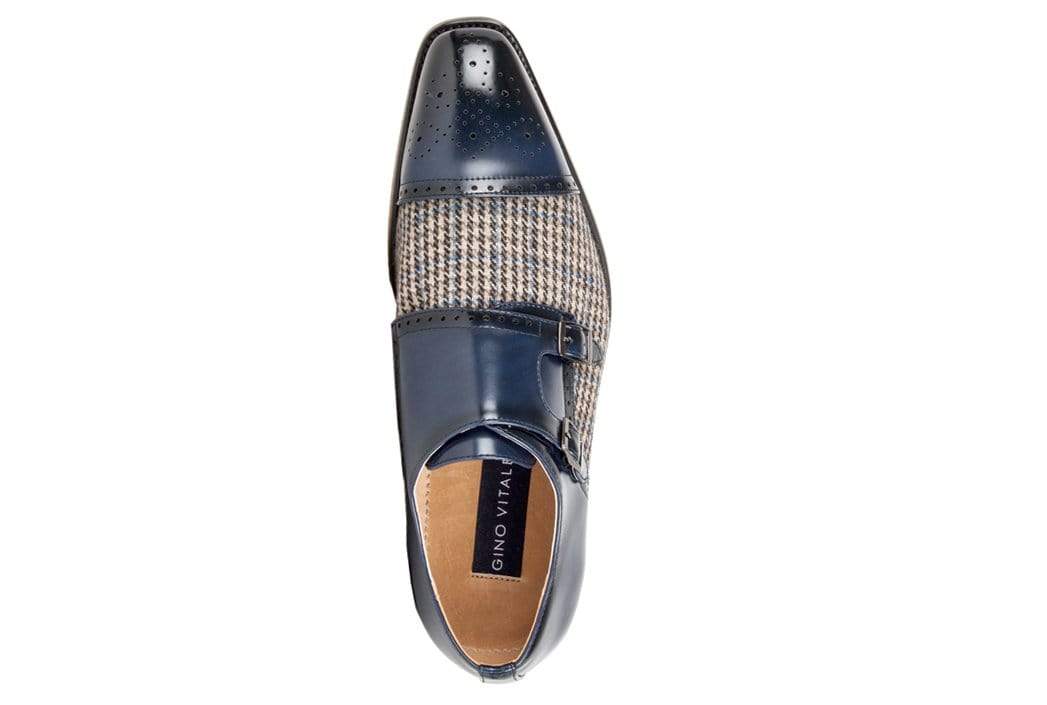Gino Vitale Double Monk Strap Houndstooth Medallion Cap Toe Dress Shoes DAILYHAUTE